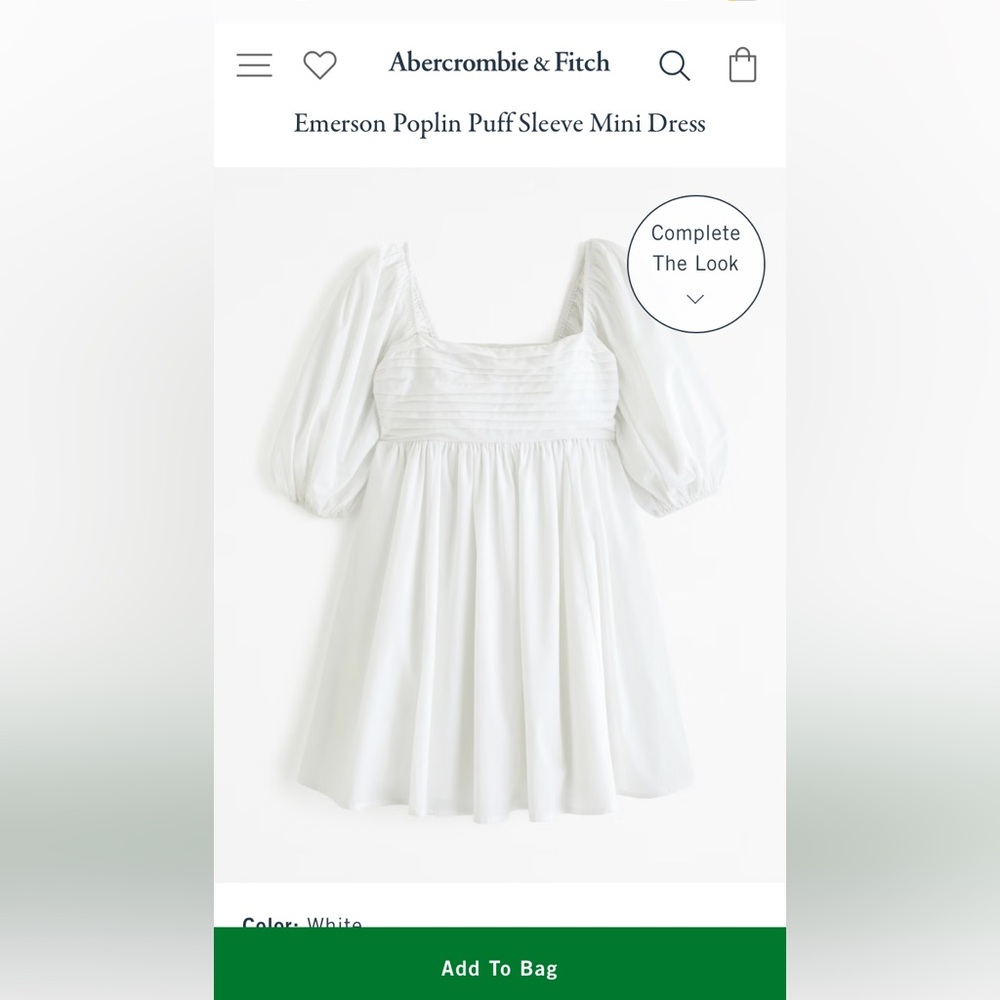 Abercrombie & Fitch Emerson Poplin Puff Sleeve Mini Dress Size XS NEW w/ Tags